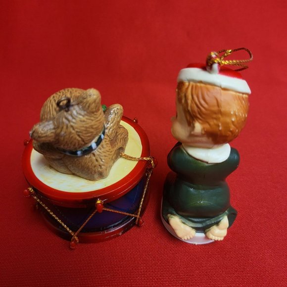 Vintage Christmas Ornaments Hard Plastic Santa Boy and Drummer Teddy Bear - Picture 2 of 12